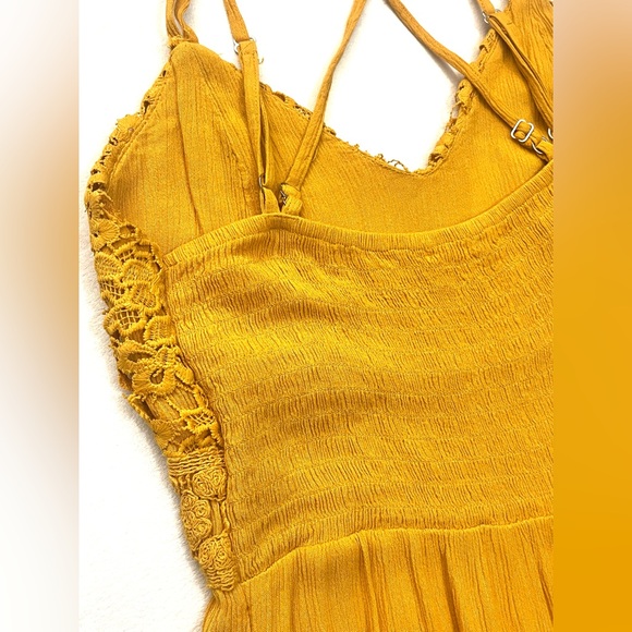 Maurices Yellow Solid Floral Crochet Lace Bodice Top V-Neck Midi Dress Large - Picture 14 of 16